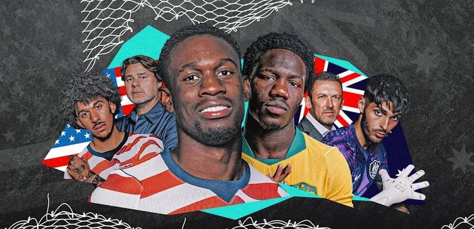 Jugadores de fútbol y entrenador en fondo colorido