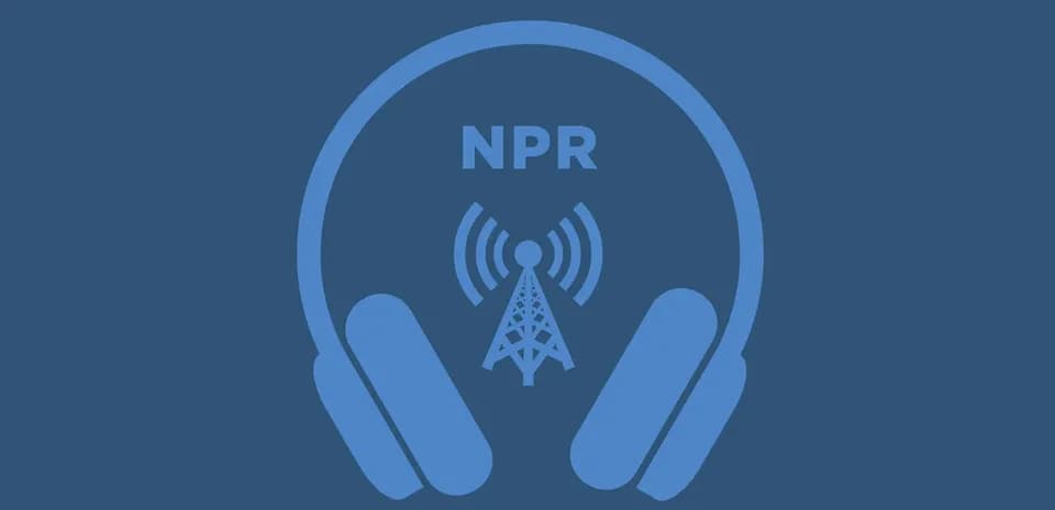 Logo de NPR con auriculares y torre de transmisión