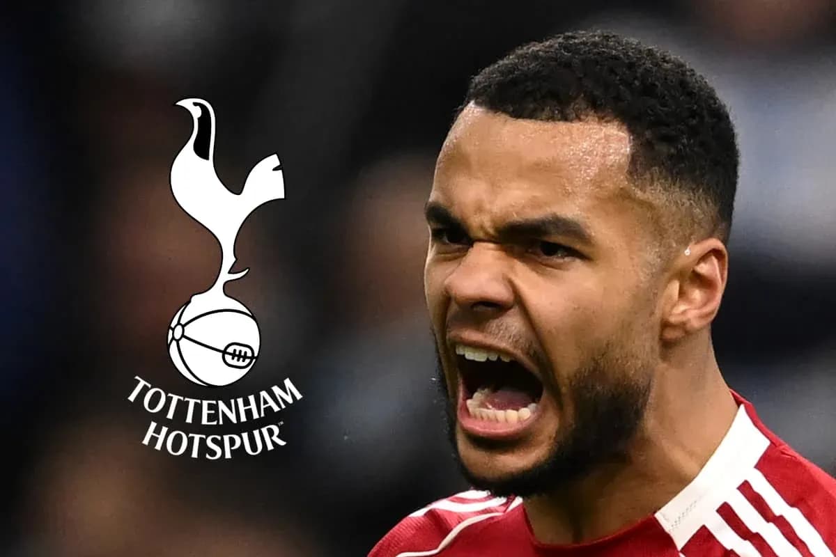 Jugador de fútbol gritando con logo de Tottenham