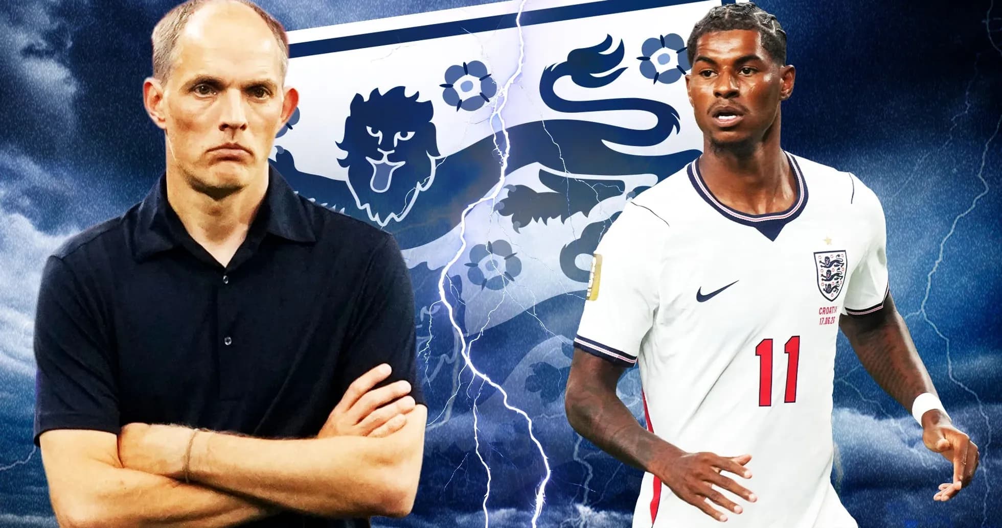 Entrenador y jugador de Inglaterra en fondo oscuro