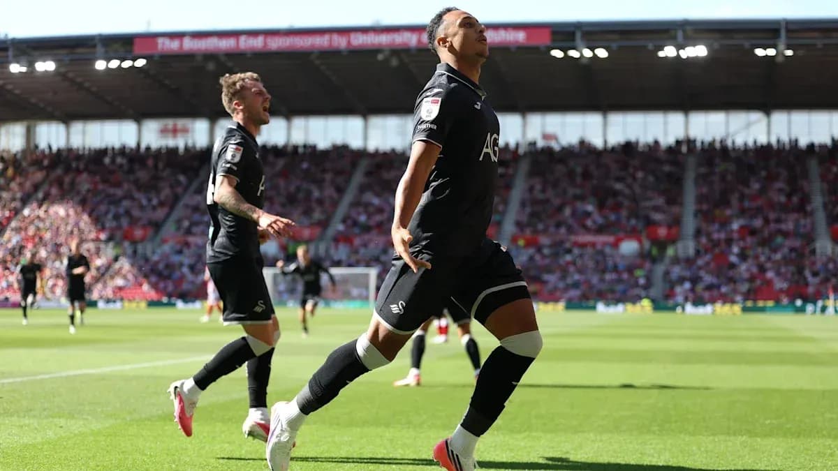 Jugador de Swansea celebrando un gol en el campo