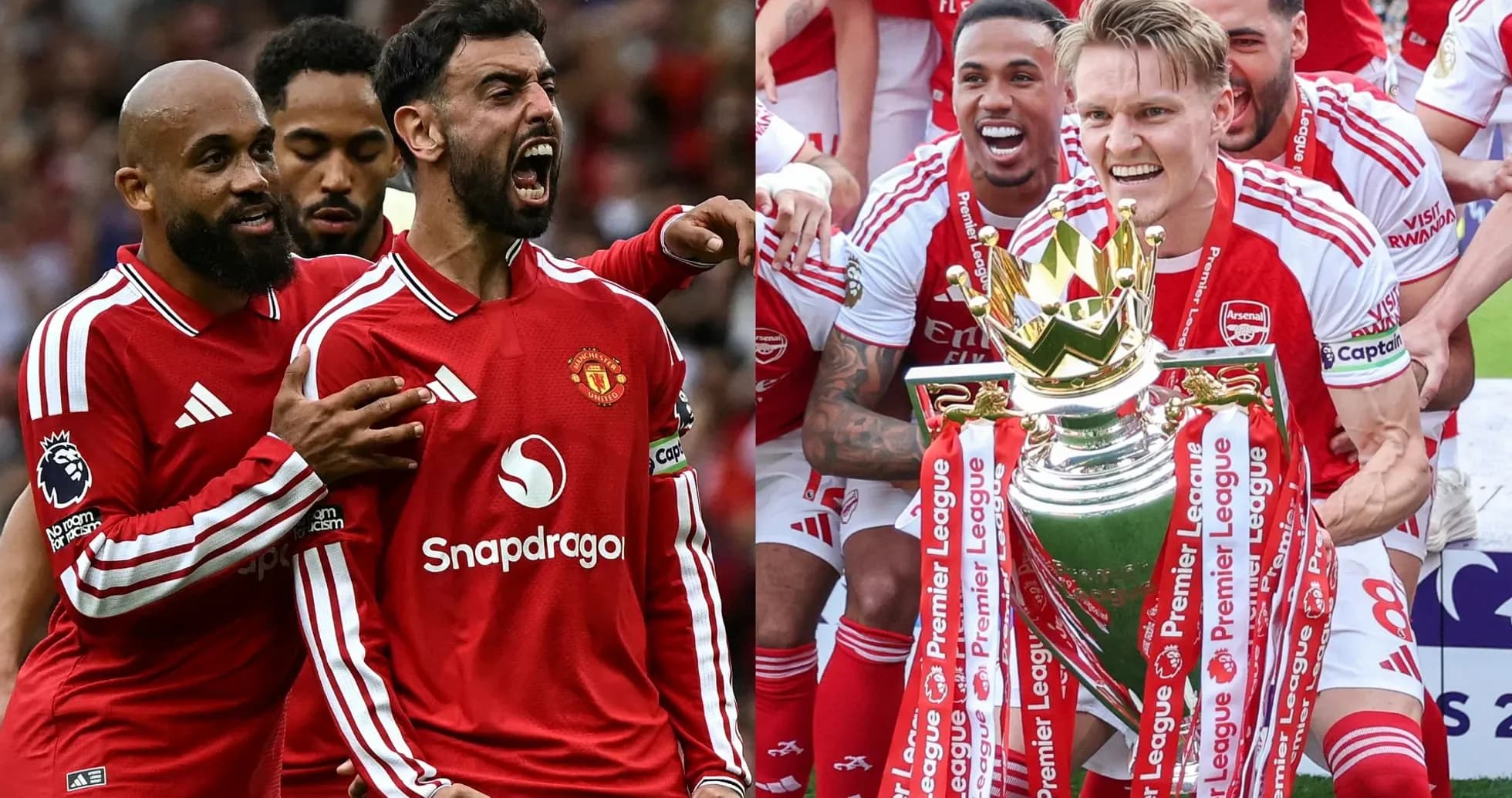 Jugadores de Manchester United y Arsenal celebrando logros
