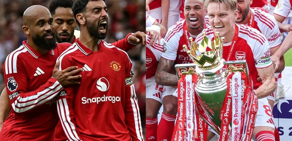 Jugadores de Manchester United y Arsenal celebrando logros