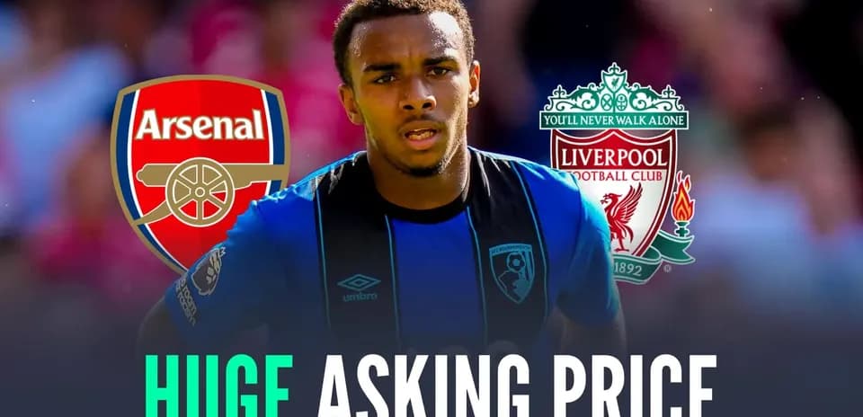 Jugador de Bournemouth entre logotipos de Arsenal y Liverpool