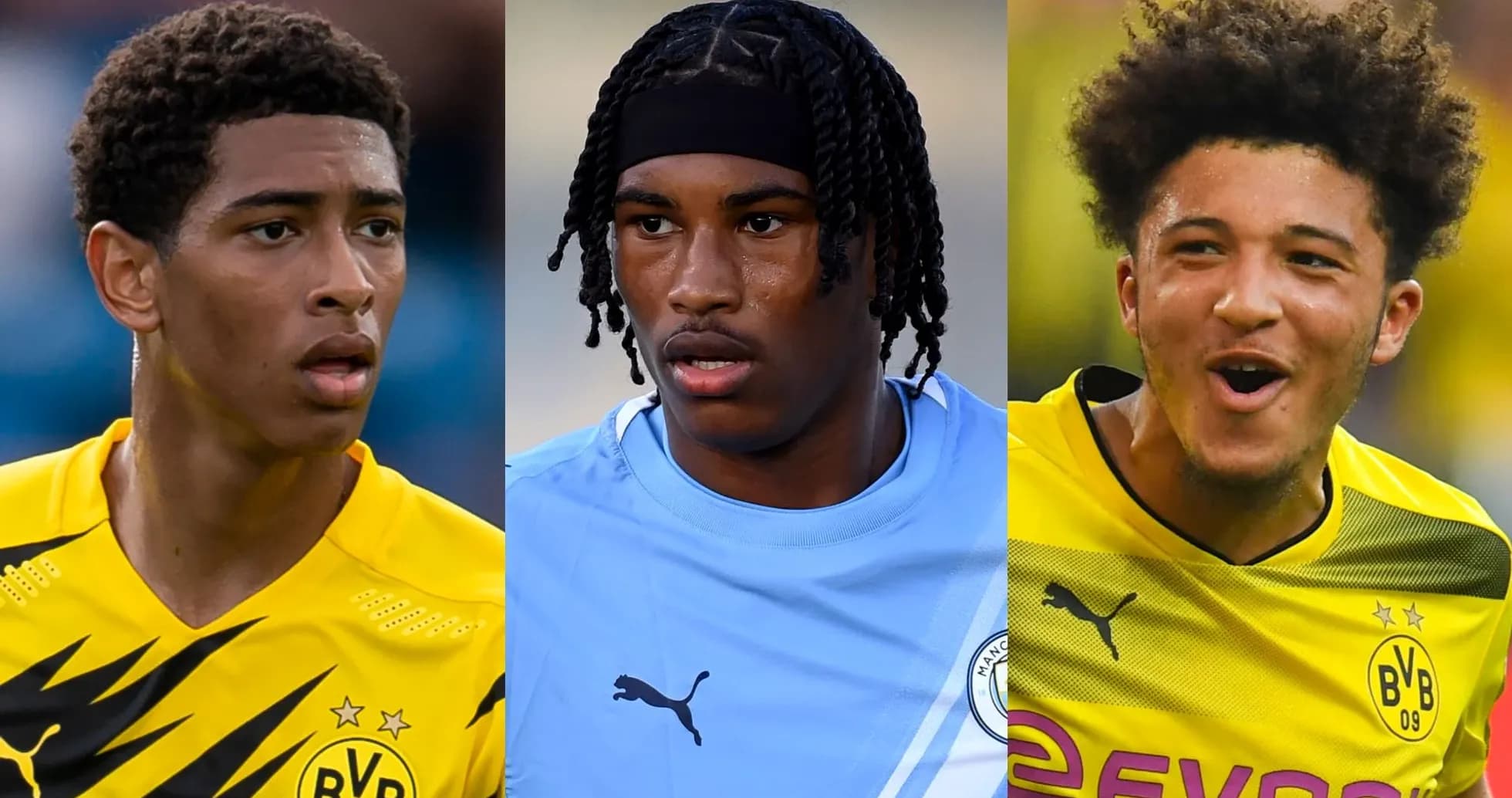 Tres jugadores de fútbol en diferentes camisetas