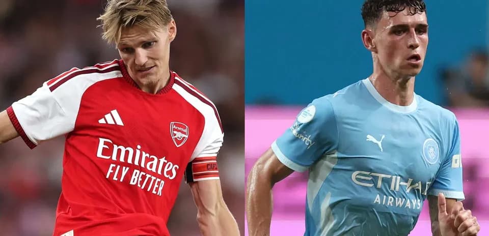 Jugadores de Arsenal y Manchester City en acción