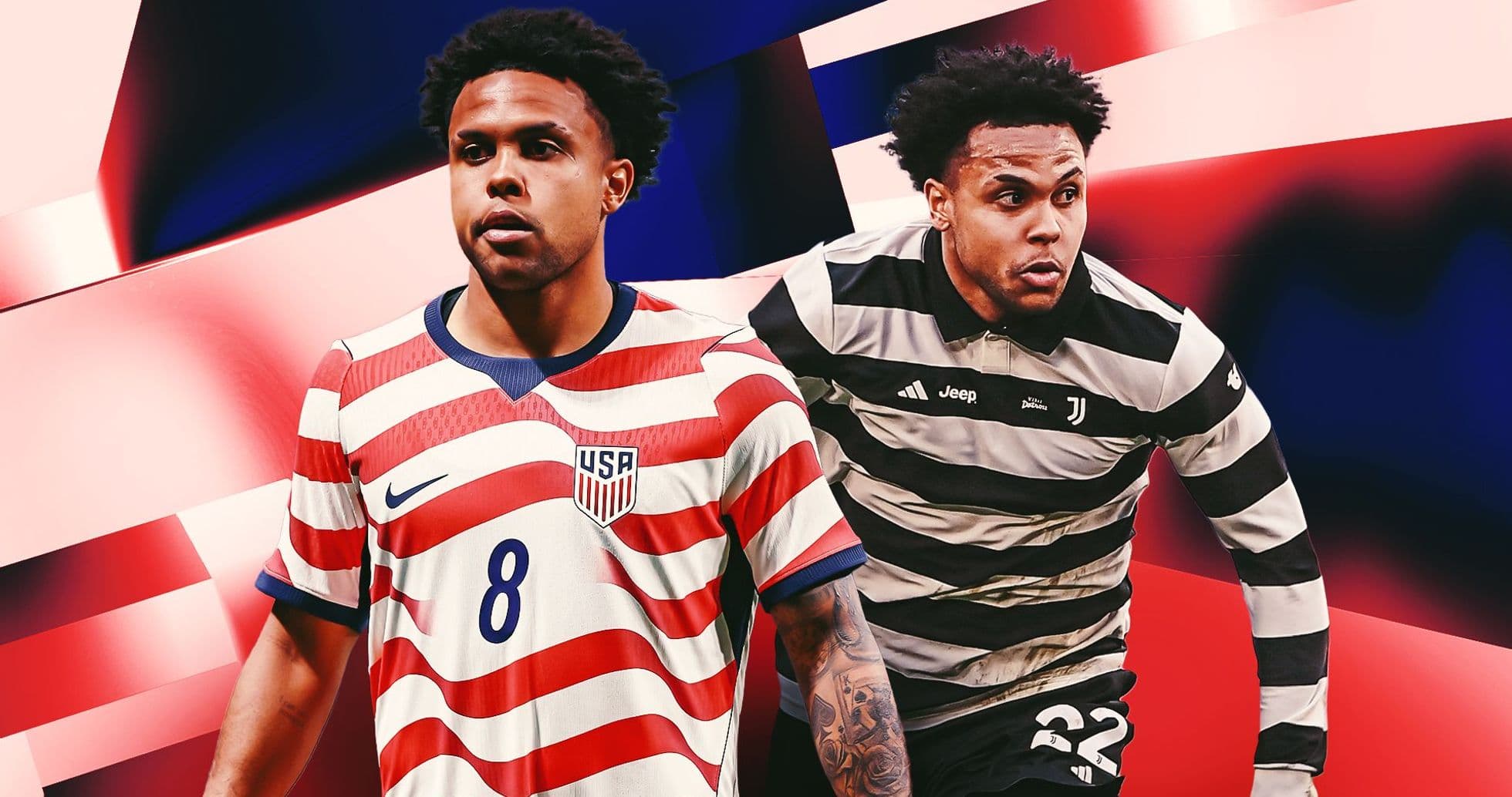 Jugador de fútbol con camiseta de Estados Unidos y Juventus