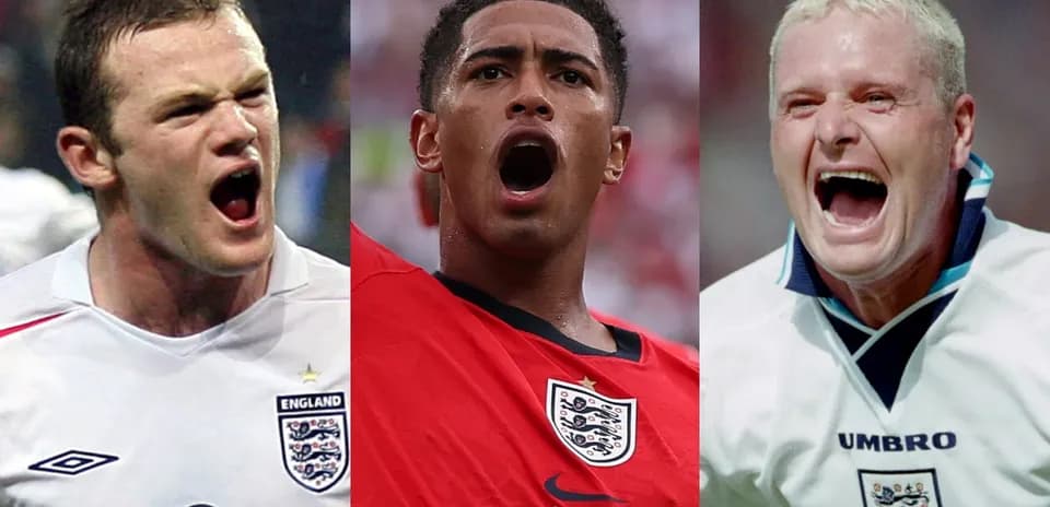Tres jugadores de Inglaterra gritando durante un partido