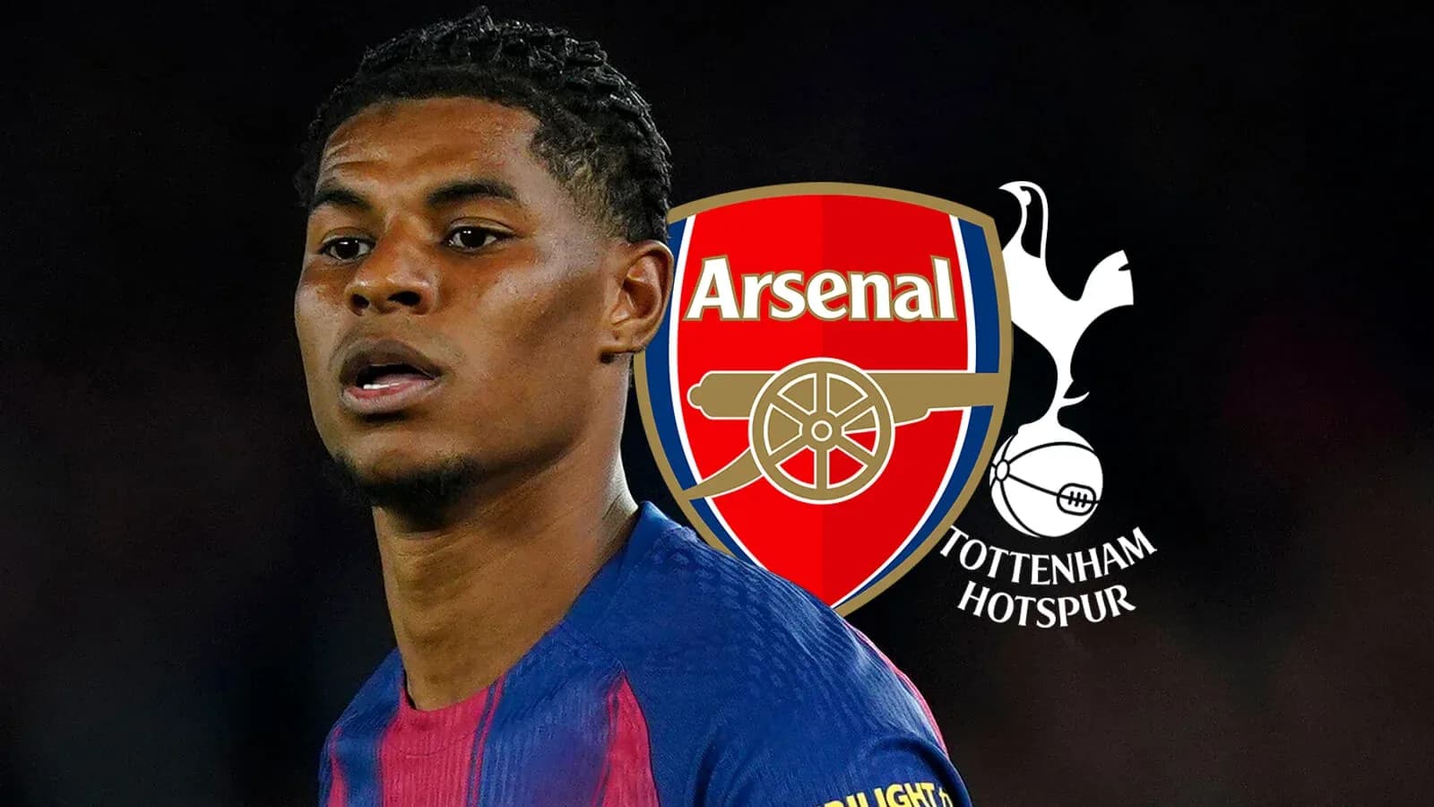Jugador con logos de Arsenal y Tottenham Hotspur