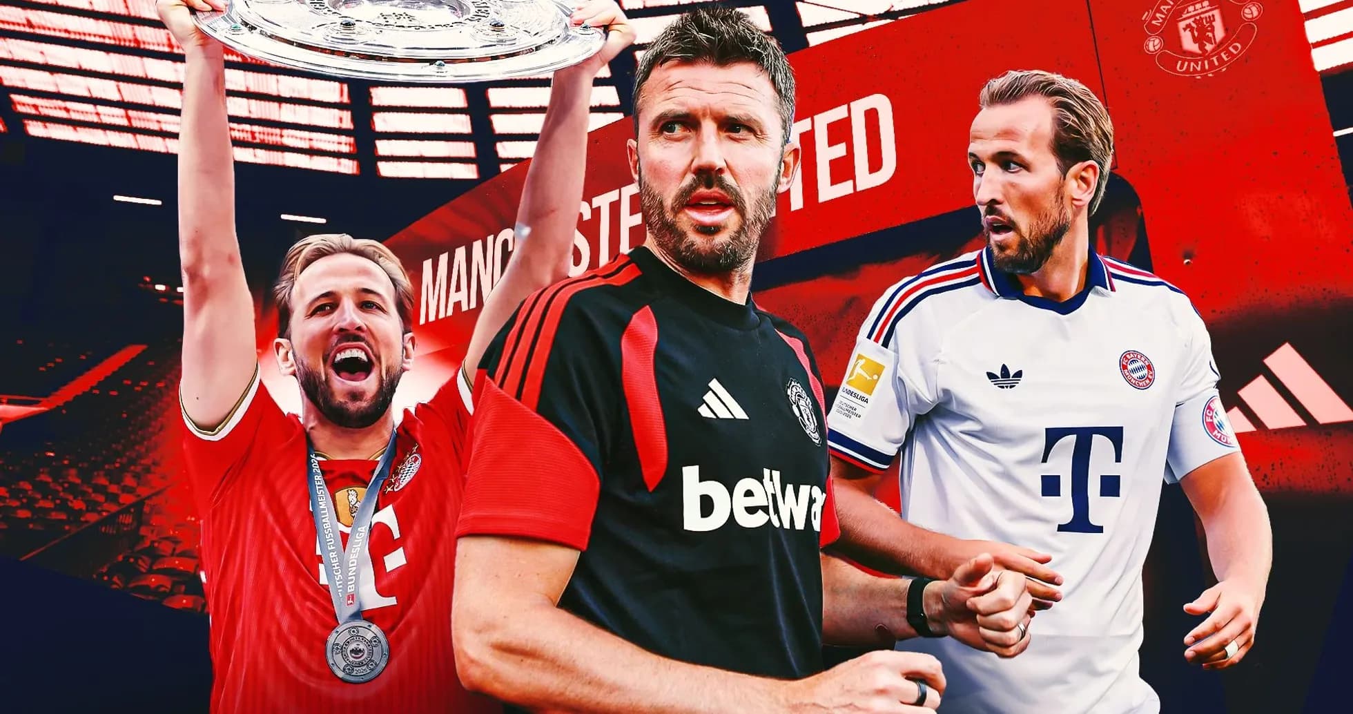 Tres jugadores de fútbol en fondo de Manchester United