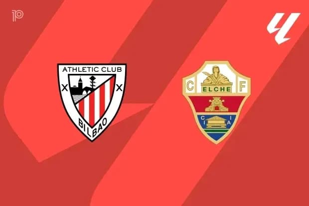 Logos de Athletic Club y Elche en fondo rojo