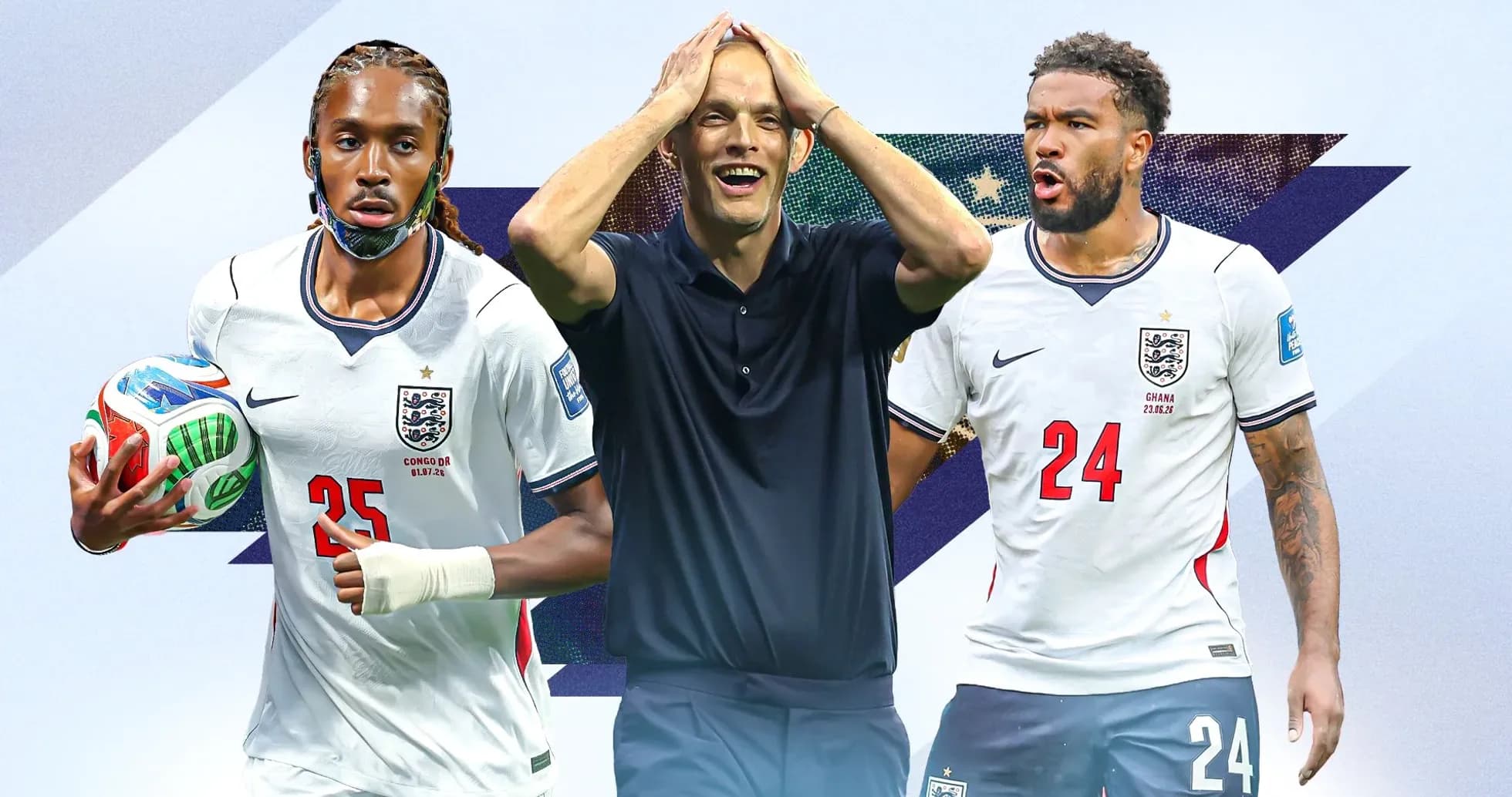 Jugadores de Inglaterra y entrenador durante un partido