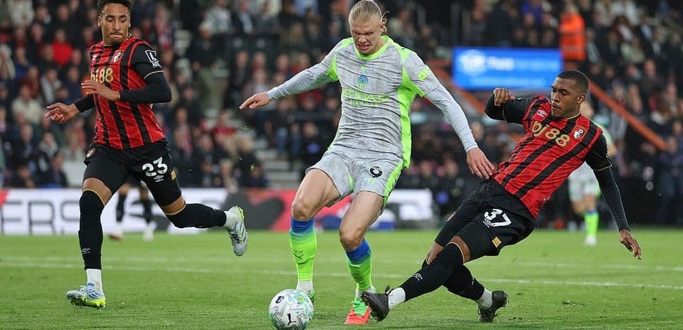 Erling Haaland en acción contra Bournemouth