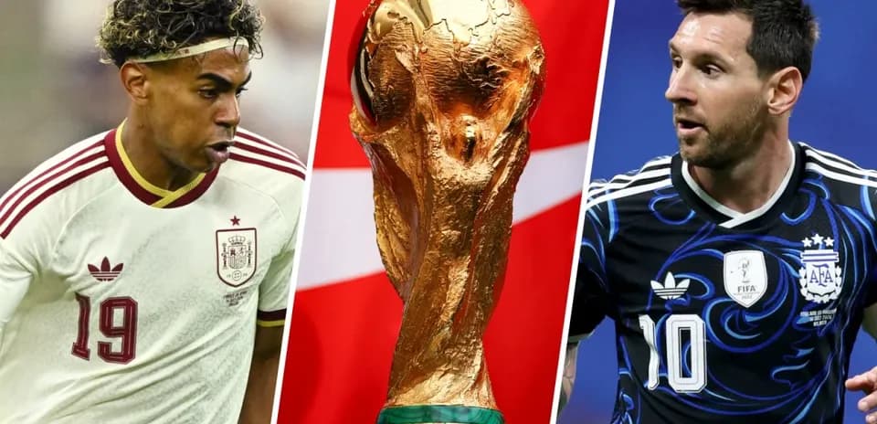 Jugadores de España y Argentina con el trofeo