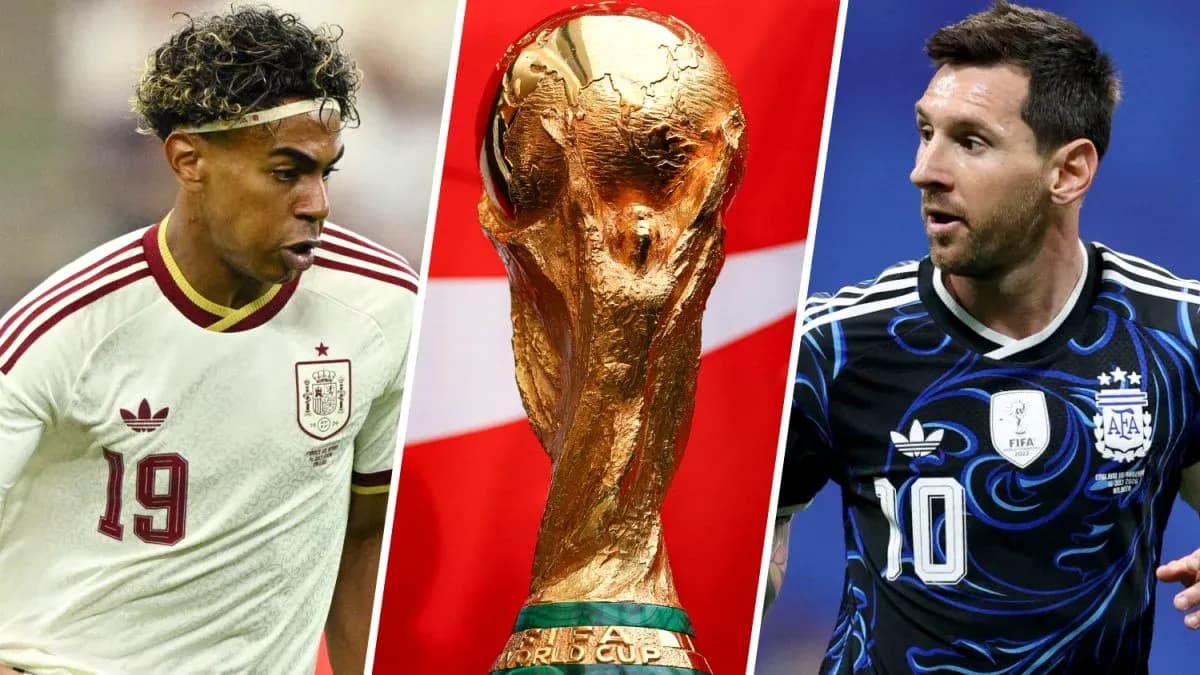 Jugadores de España y Argentina con el trofeo