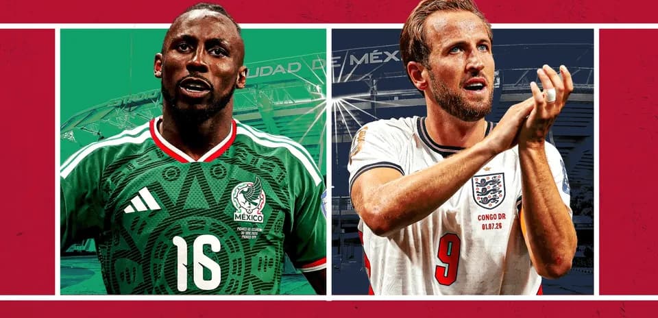 Jugadores de México e Inglaterra en el estadio