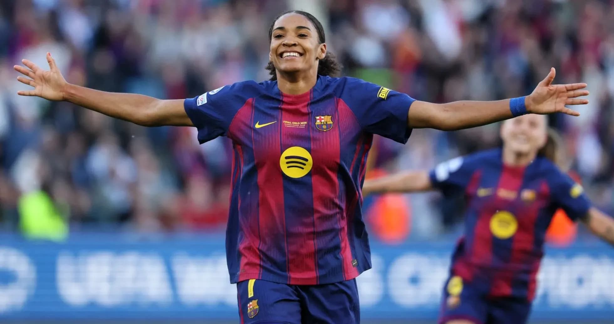 Jugadora del FC Barcelona celebrando un gol