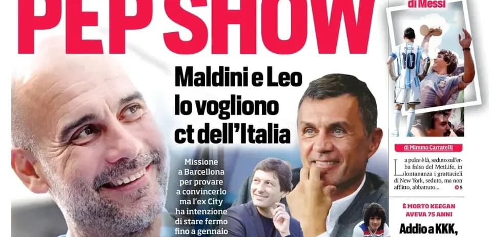 Pep Guardiola sonriente en portada de periódico deportivo