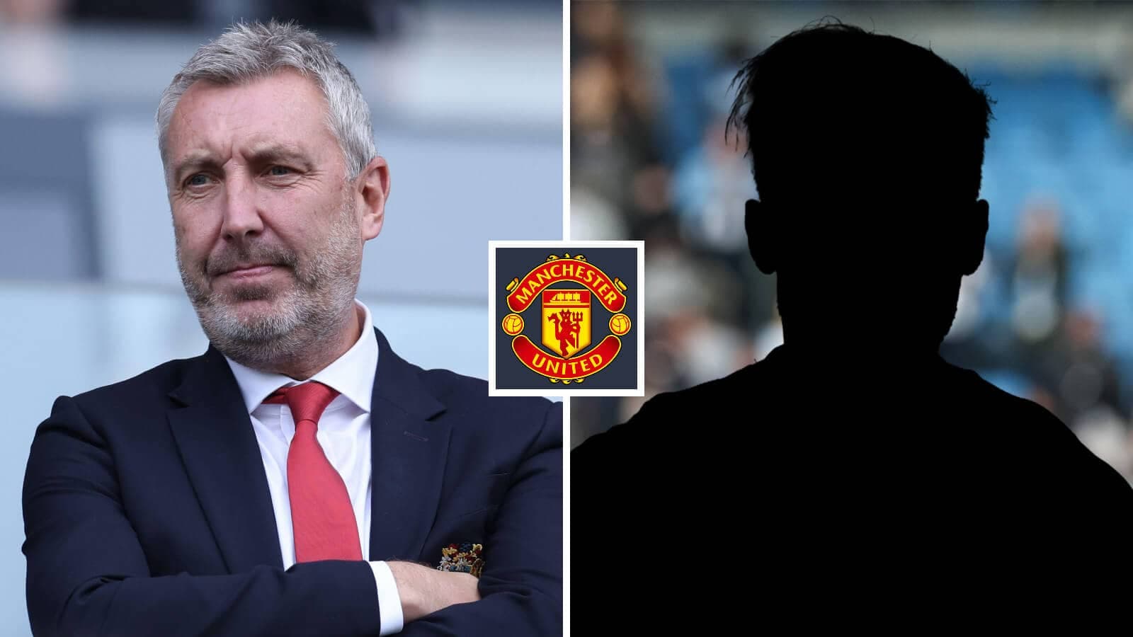 Entrenador de Manchester United junto a jugador en silueta