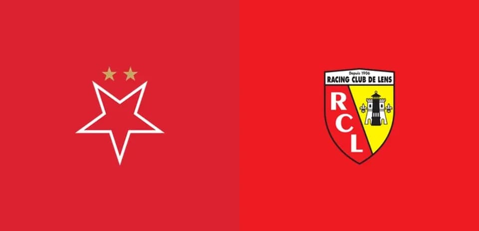 Logos de equipos de fútbol en fondo rojo