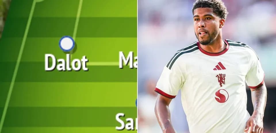 Dalot en la alineación y jugador en acción