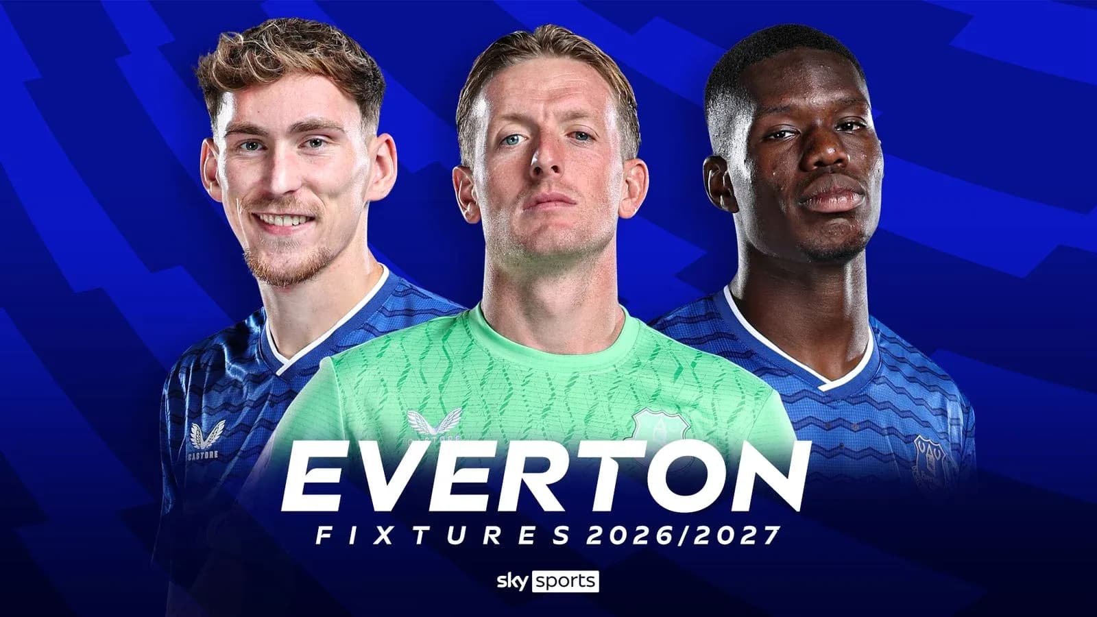 Jugadores de Everton con el logo y calendario