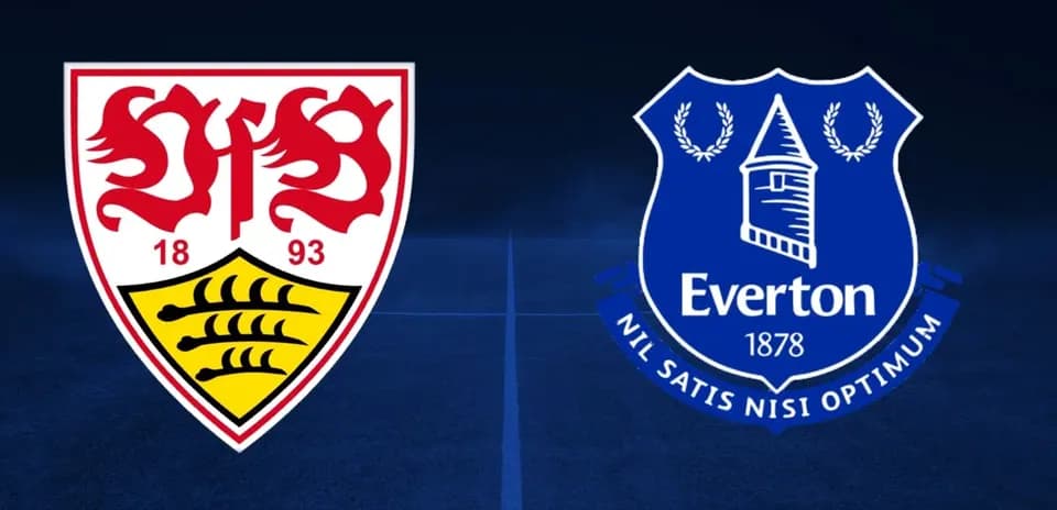 Logos de Stuttgart y Everton en fondo oscuro