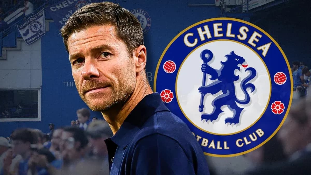 Entrenador de Chelsea con fondo de aficionados y logo