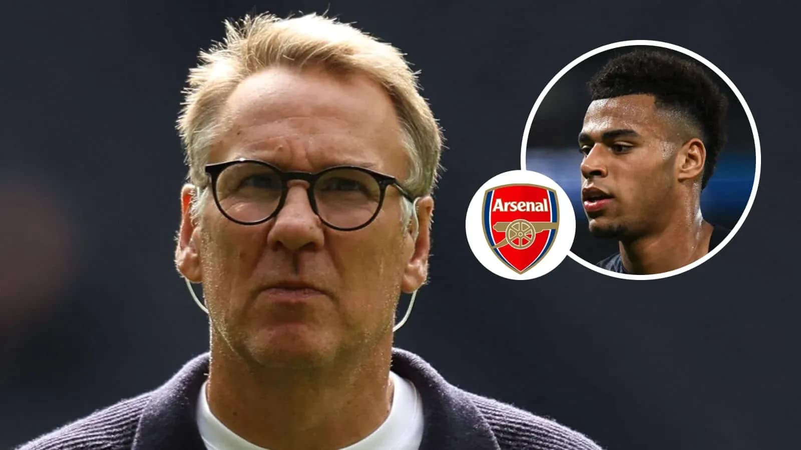 Entrenador de fútbol con logo de Arsenal y jugador