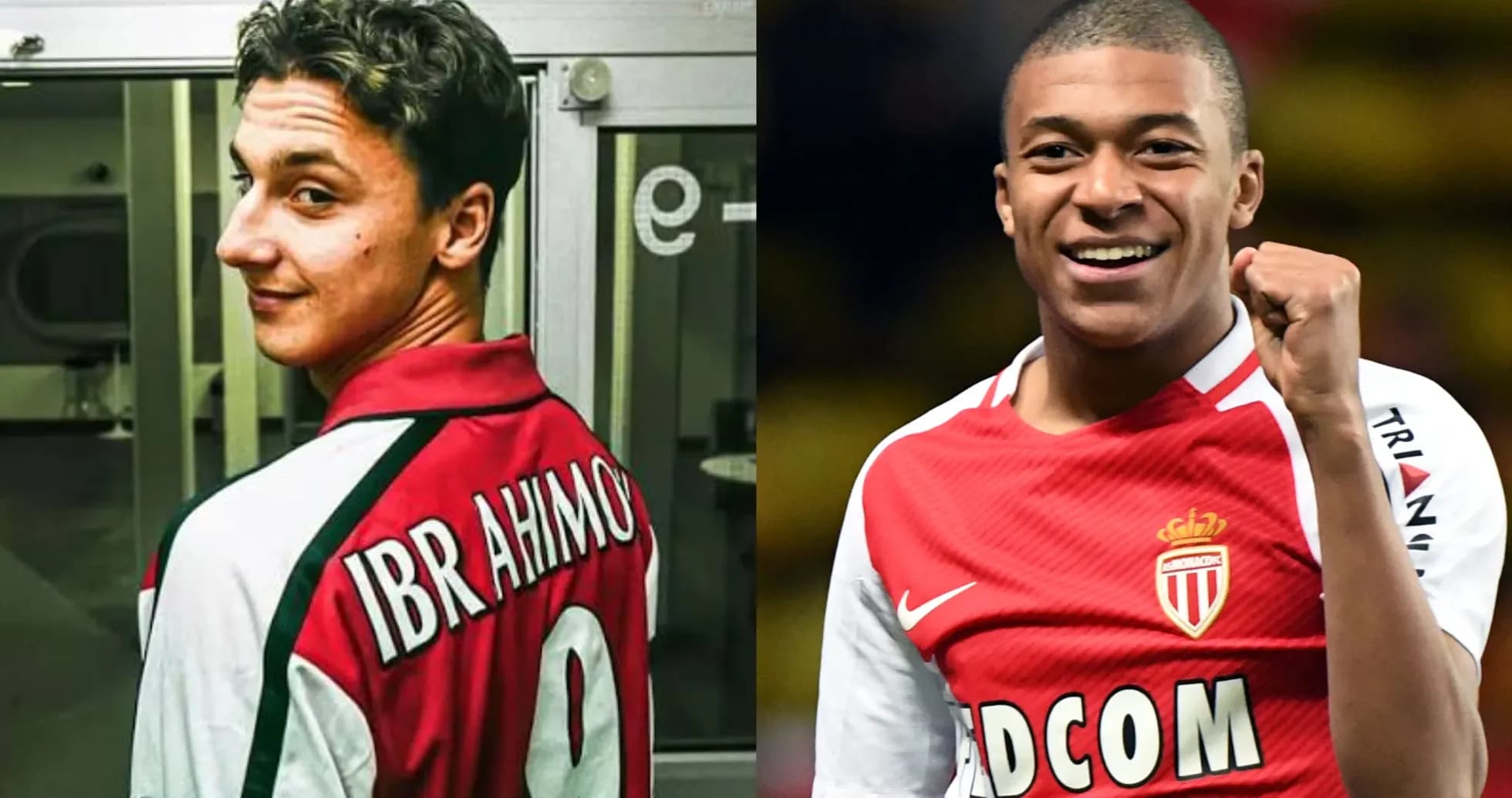 Zlatan Ibrahimović y Kylian Mbappé en camisetas de fútbol