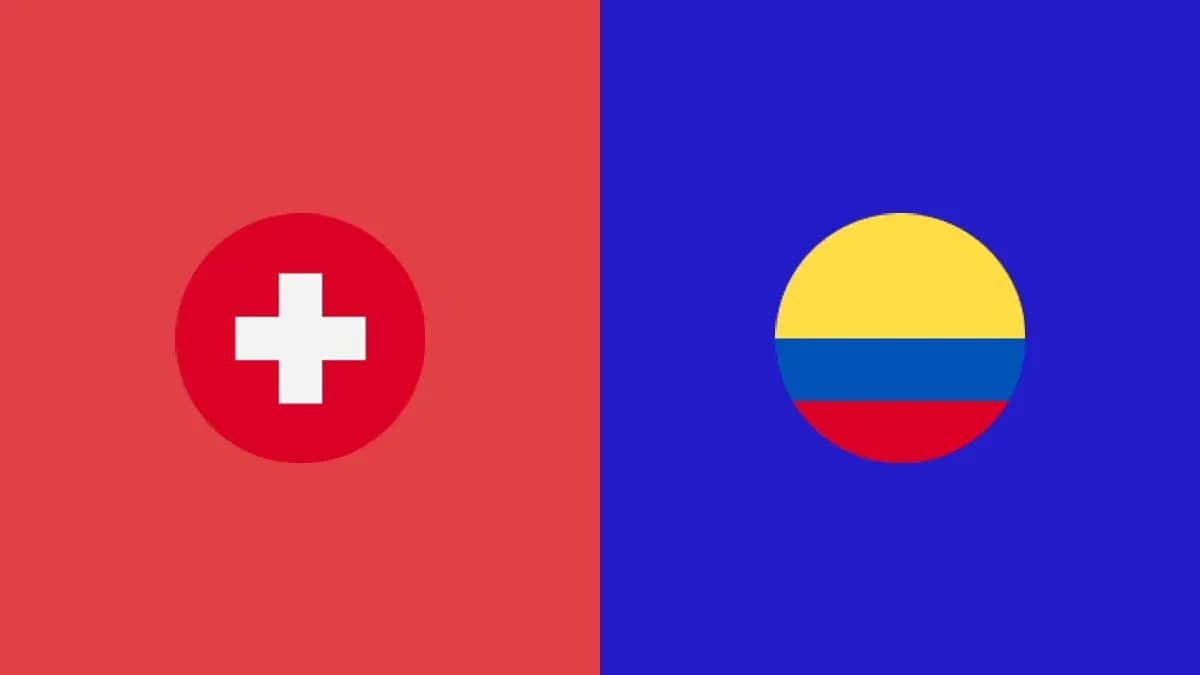 Banderas de Suiza y Colombia en fondo colorido