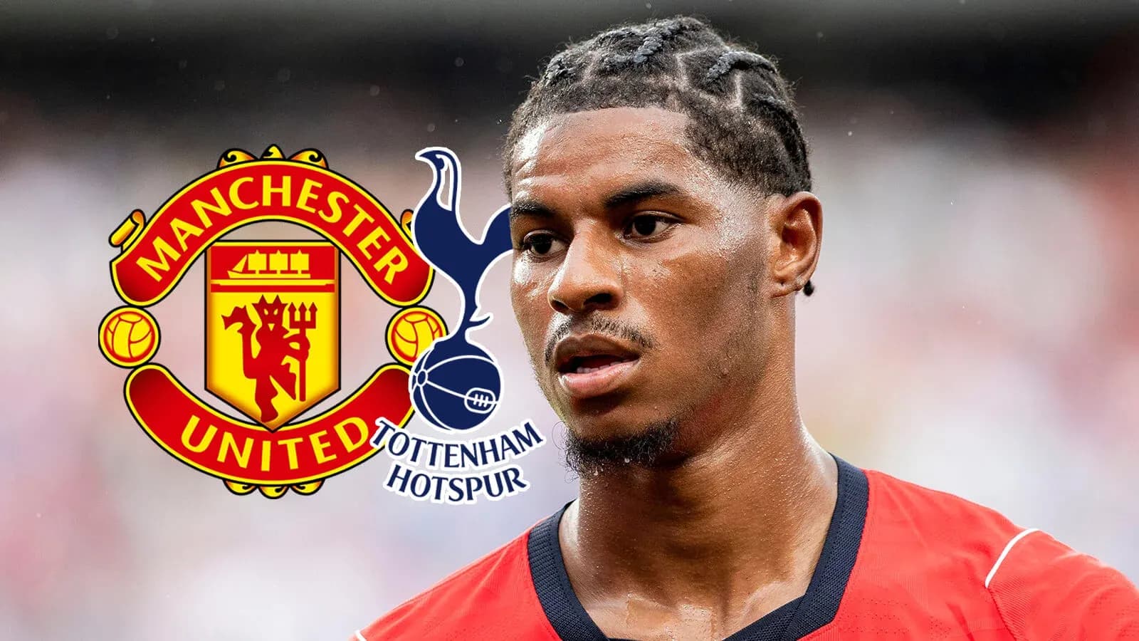 Jugador de fútbol con logos de Manchester United y Tottenham