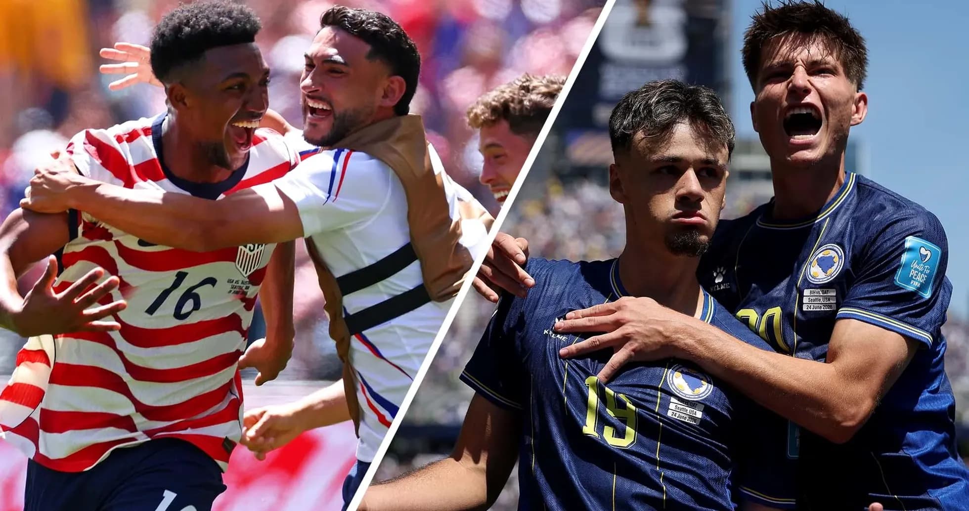 Jugadores de EE. UU. y Bosnia celebrando goles