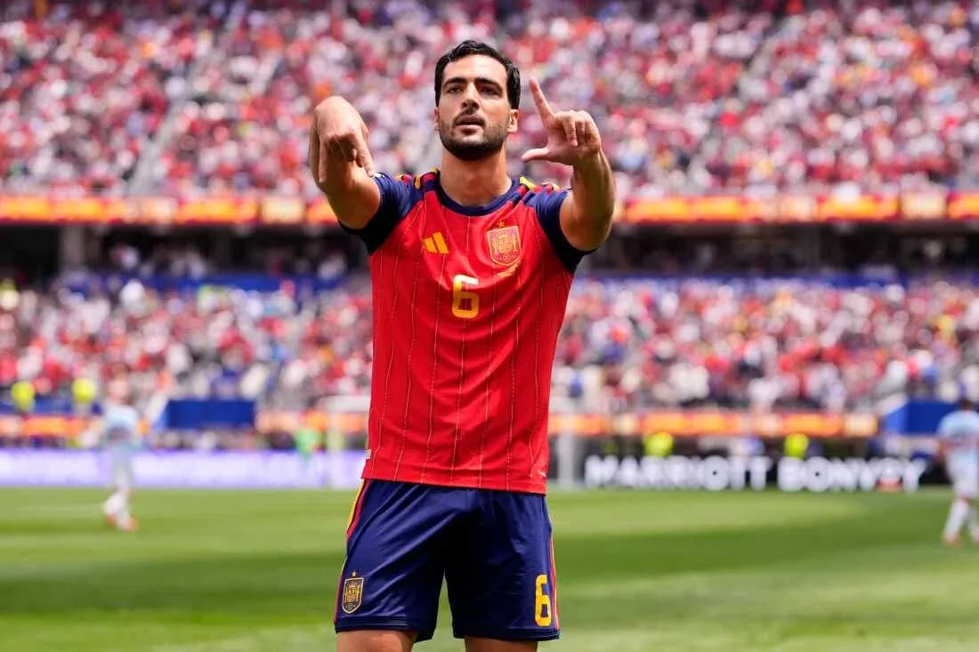 Jugador español celebrando un gol en el partido