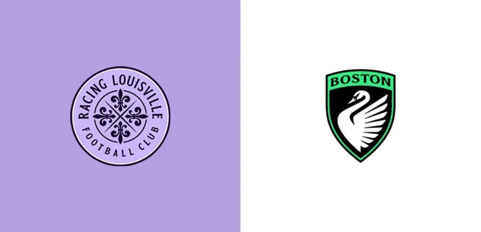 Logos de Racing Louisville y Boston en fondo colorido
