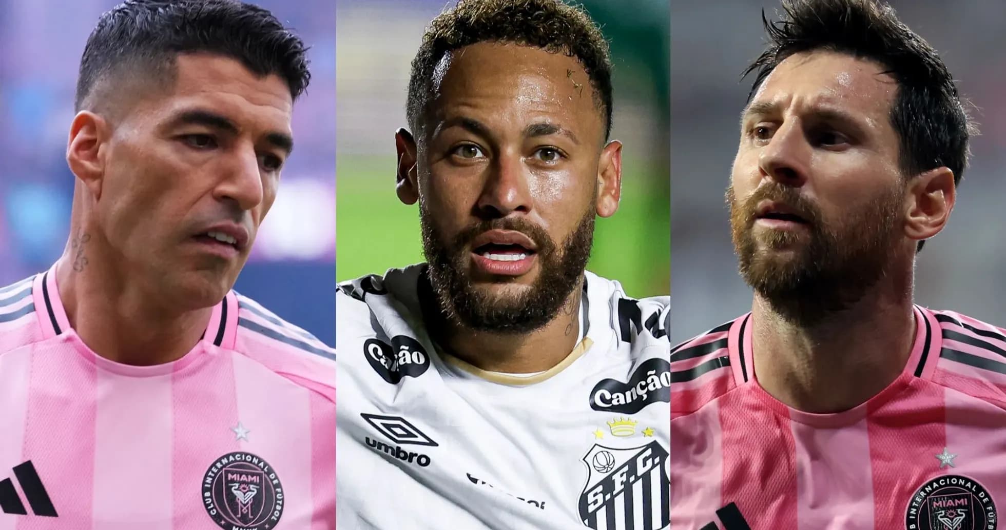 Luis Suárez, Neymar y Lionel Messi en uniforme de fútbol