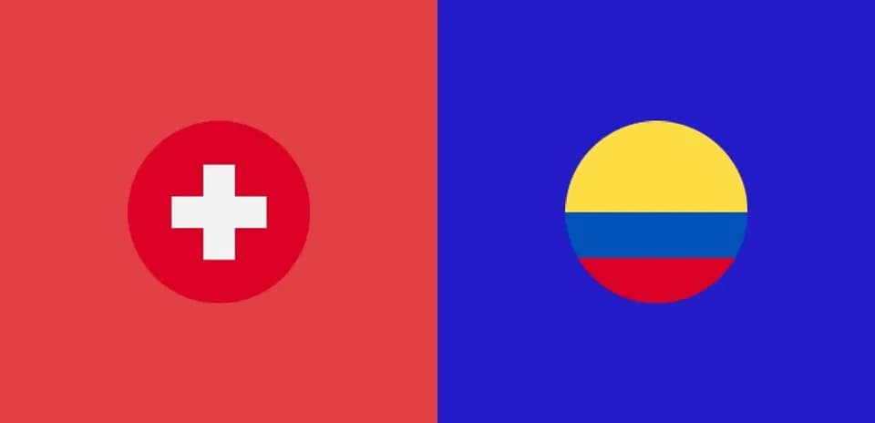 Banderas de Suiza y Colombia en fondo colorido