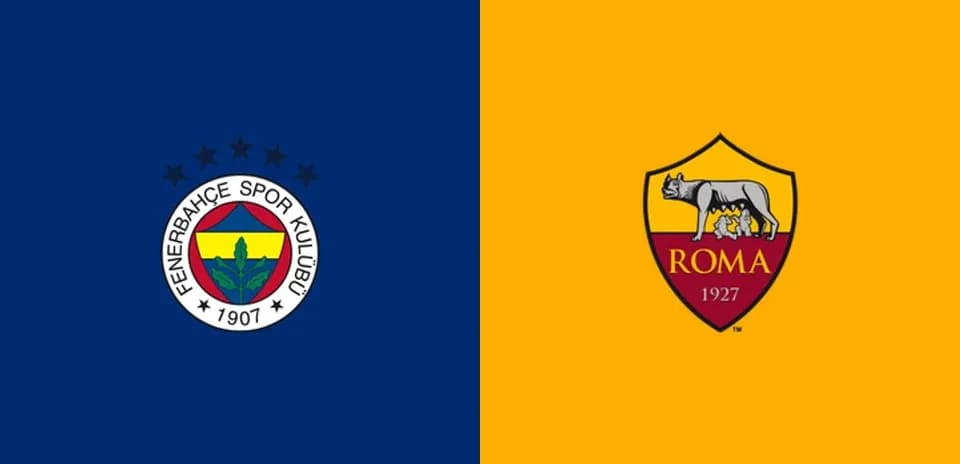 Escudos de Fenerbahçe y Roma en fondo de colores
