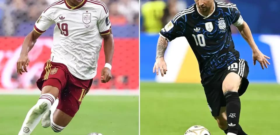 Jugadores de España y Argentina en acción
