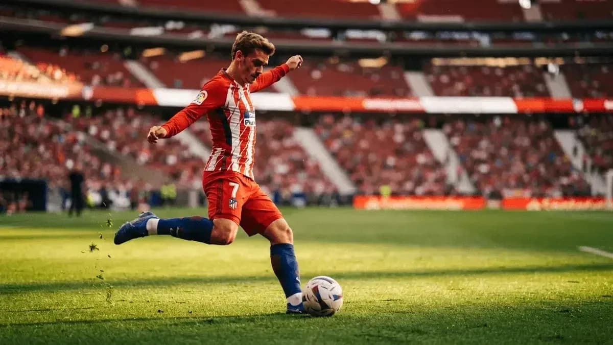 Jugador de Atlético de Madrid pateando el balón