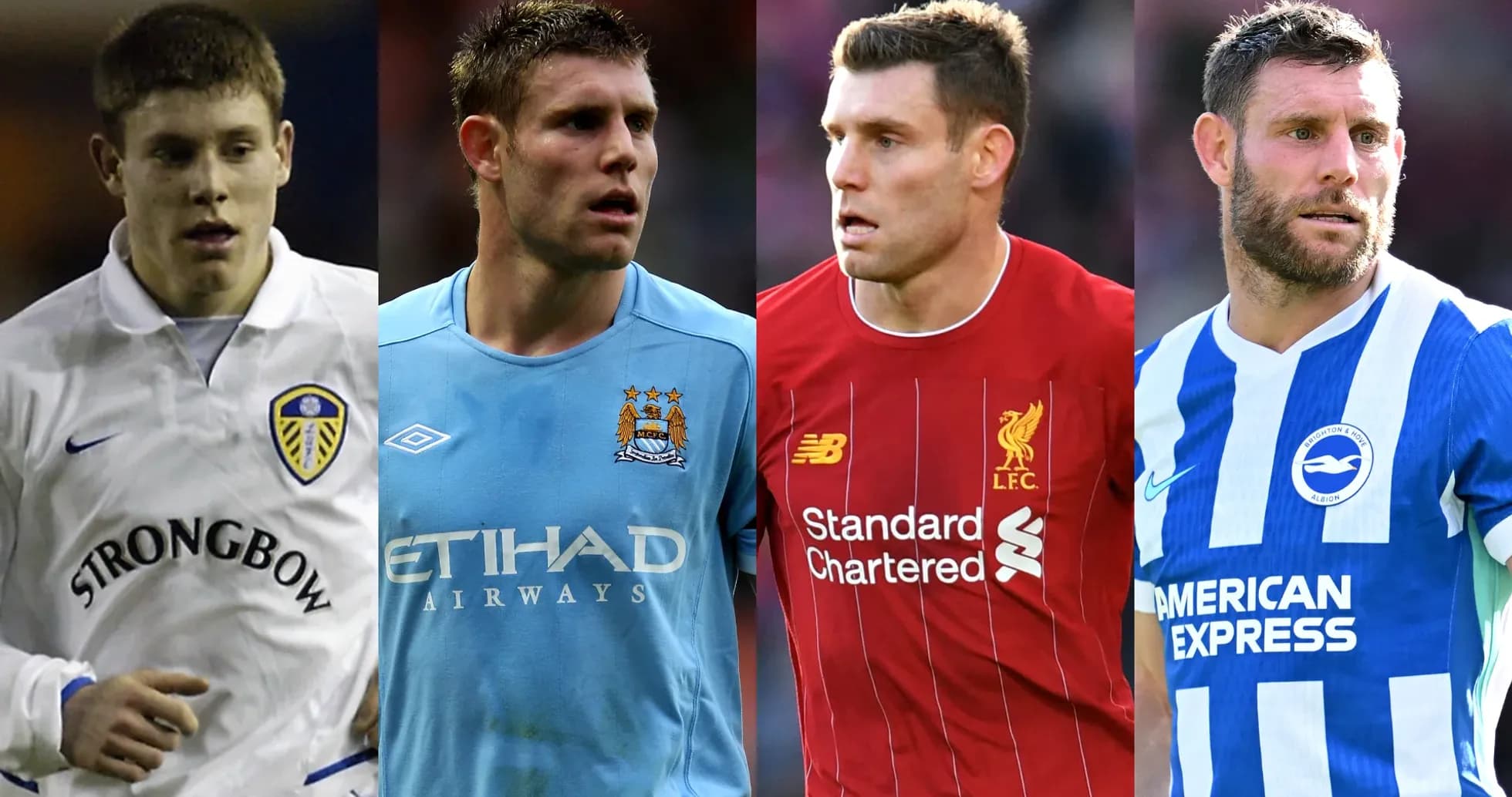 Cuatro imágenes de un jugador de fútbol en diferentes equipos