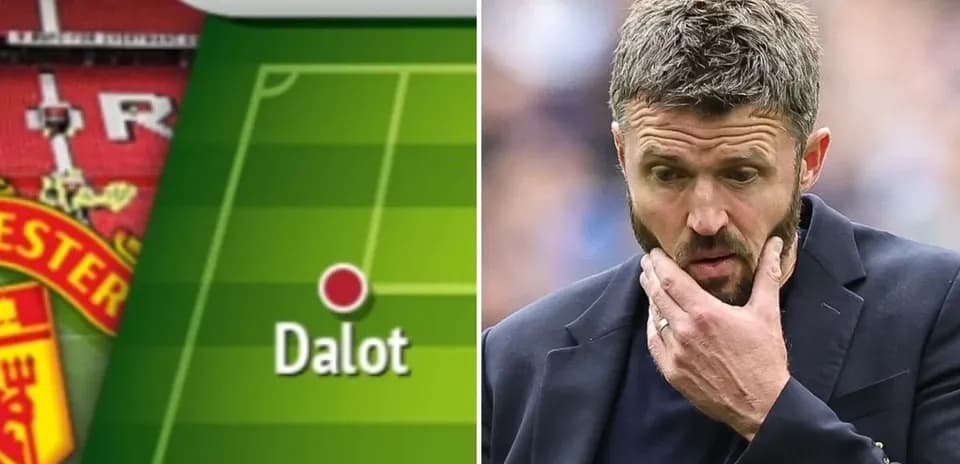 Diagrama táctico de Dalot y entrenador preocupado