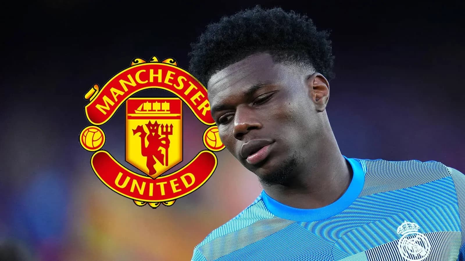 Jugador con camiseta del Real Madrid y logo de Manchester United