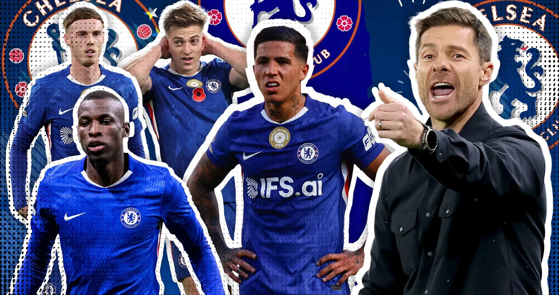 Jugadores de Chelsea y entrenador en acción