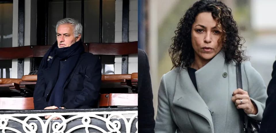 Jose Mourinho sentado en un palco, mujer caminando