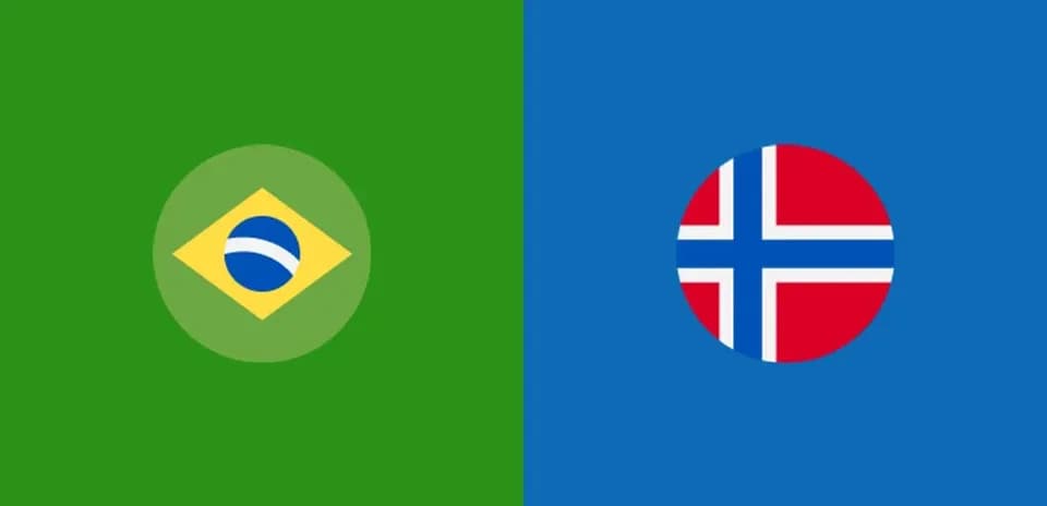Banderas de Brasil y Noruega en fondo colorido
