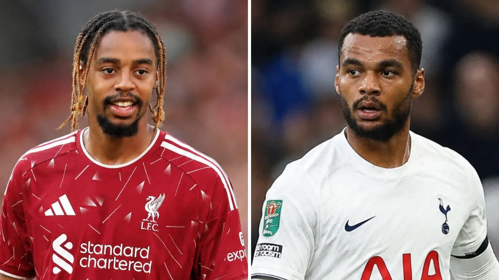 Jugadores de Liverpool y Tottenham en uniforme