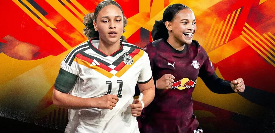 Jugadoras de fútbol en uniforme, fondo colorido