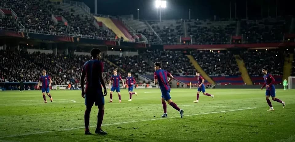 Jugadores de Barcelona en el campo durante un partido