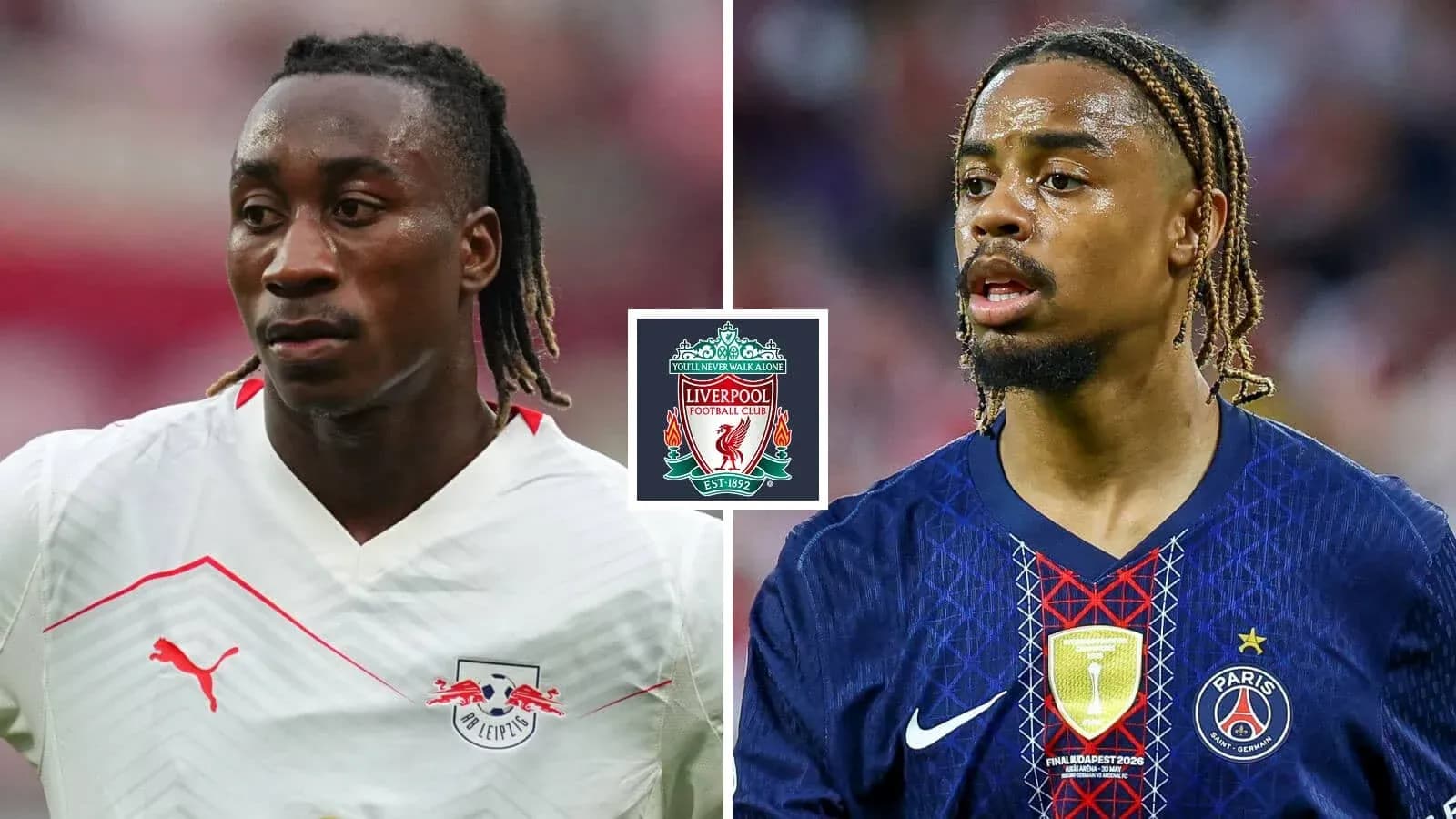 Jugadores de RB Leipzig y PSG en primer plano